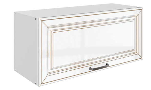 Шкаф кухонный Атланта L800 Н360 (1 дв. гл.) эмаль (белый/белый глянец патина золото) в Магадане - изображение