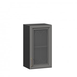 Навесной кухонный шкаф Джелатто 400 со стеклом ЛД 241.320.000.144, Черный/Оникс серый в Магадане - предосмотр