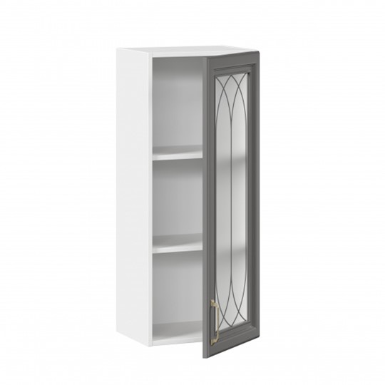 Кухонный шкаф Джелатто 400 высокий со стеклом ЛД 241.420.000.110, Белый/Оникс серый в Магадане - изображение 1