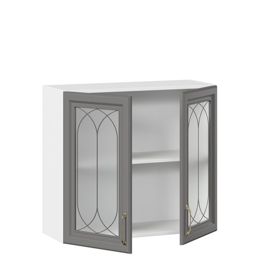 Кухонный шкаф Джелатто 800 со стеклом ЛД 241.360.000.107, Белый/Оникс серый в Магадане - изображение 1