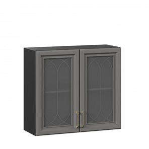Кухонный шкаф Джелатто 800 со стеклом ЛД 241.360.000.149, Черный/Оникс серый в Магадане
