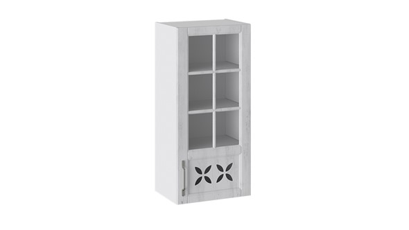 Кухонный навесной шкаф Прованс (Белый глянец/Санторини светлый) cо стеклом правый В_96-45_1ДРДс(R) в Магадане - изображение