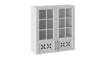 Кухонный навесной шкаф Прованс (Белый глянец/Санторини светлый) cо стеклом В_96-90_2ДРДс в Магадане