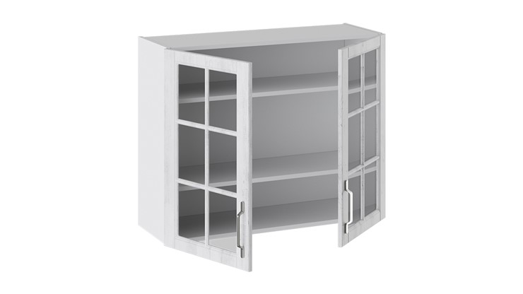 Навесной кухонный шкаф Прованс (Белый глянец/Санторини светлый) со стеклом В_72-90_2ДРс в Магадане - изображение 1
