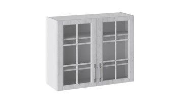 Навесной кухонный шкаф Прованс (Белый глянец/Санторини светлый) со стеклом В_72-90_2ДРс в Магадане