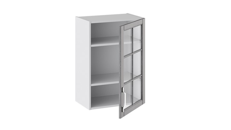Навесной шкаф Прованс (Белый глянец/Санторини темный) со стеклом В_72-50_1ДРс в Магадане - изображение 1