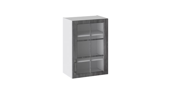 Навесной шкаф Прованс (Белый глянец/Санторини темный) со стеклом В_72-50_1ДРс в Магадане - изображение