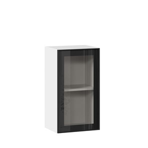 Навесной кухонный шкаф со стеклом 400 Индиго ЛД 298.320.000.102, Белый/Чёрный в Магадане - предосмотр