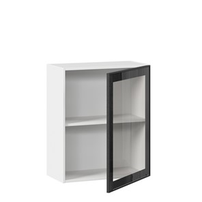 Навесной кухонный шкаф со стеклом 600 Индиго ЛД 298.350.000.105, Белый/Чёрный в Магадане - предосмотр 1
