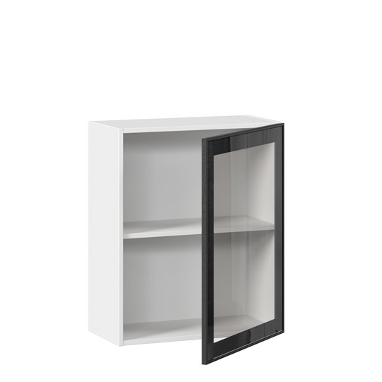 Навесной кухонный шкаф со стеклом 600 Индиго ЛД 298.350.000.105, Белый/Чёрный в Магадане - изображение 1
