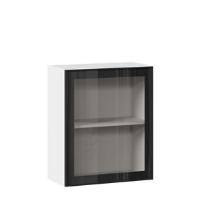 Навесной кухонный шкаф со стеклом 600 Индиго ЛД 298.350.000.105, Белый/Чёрный в Магадане - предосмотр