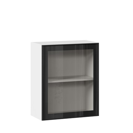 Навесной кухонный шкаф со стеклом 600 Индиго ЛД 298.350.000.105, Белый/Чёрный в Магадане - изображение
