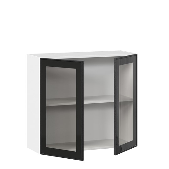 Кухонный навесной шкаф со стеклом 800 Индиго ЛД 298.360.000.023, Белый/Чёрный в Магадане - изображение 1