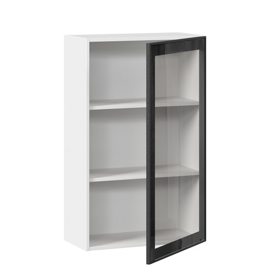 Кухонный шкаф высокий со стеклом 600 Индиго ЛД 298.450.000.169, Белый/Чёрный в Магадане - изображение 1