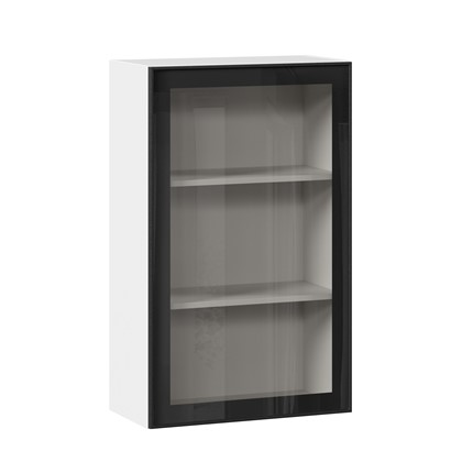 Кухонный шкаф высокий со стеклом 600 Индиго ЛД 298.450.000.169, Белый/Чёрный в Магадане - изображение