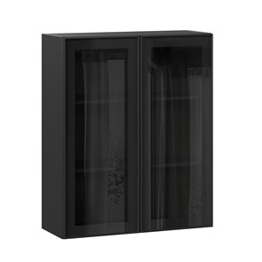 Навесной кухонный шкаф высокий со стеклом 800 Индиго ЛД 298.460.000.156, Чёрный/Чёрный в Магадане - предосмотр
