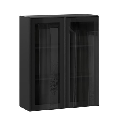 Навесной кухонный шкаф высокий со стеклом 800 Индиго ЛД 298.460.000.156, Чёрный/Чёрный в Магадане - изображение