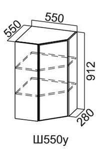 Навесной шкаф угловой, Модус, Ш550у/912, цемент светлый в Магадане - предосмотр