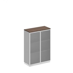 Шкаф для документов средний со стеклянными дверьми в рамке Bravo, дуб гладстоун/белый премиум (90х40х124,6) в Магадане