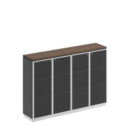 Шкаф для документов средний со стеклянными дверьми в рамке Bravo, дуб гладстоун/антрацит премиум (180,2х40х124,6) в Магадане - изображение