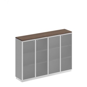 Шкаф для документов средний со стеклянными дверьми в рамке Bravo, дуб гладстоун/белый премиум (180,2х40х124,6) в Магадане