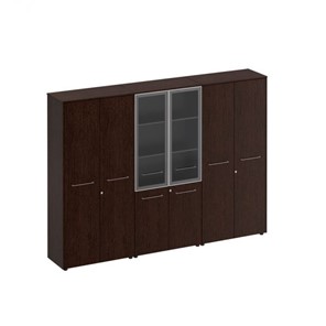 Шкаф комбинированный высокий (закрытый-стекло-одежда) Reventon (МЕ 376), венгк темный (274х46х196) в Магадане - предосмотр
