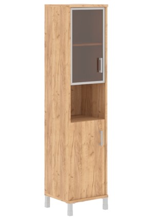 Офисный шкаф Born В 431.9 L левый колонка высокая с малой стеклянной дверью в AL рамке и глухой 475х450х2054 мм, Дуб Бофорд в Магадане - изображение
