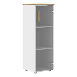 Шкаф колонна средний со стеклянной правой дверью FORTA Белый-Дуб Гамильтон FMC 40.2 (R) (399х404х801) в Магадане