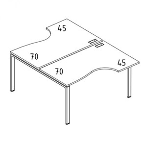 Рабочая станция столы (2х160) эргономичные "Классика" опоры UNO А4, 160x184x75 белый премиум / металлокаркас белый А4 Б1 185 БП в Магадане