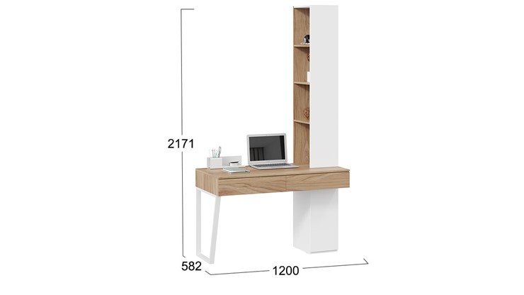 Стол компьютерный со шкафом комбинированным Порто СМ-393.15.012 (Белый жемчуг/Яблоня беллуно/Белый софт) в Магадане - изображение 1