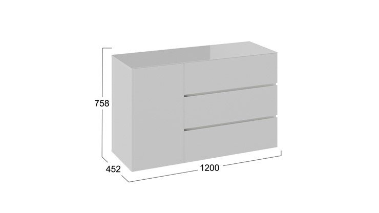 Комод с 3-мя ящиками и дверцей Glance тип 2 (Белый/Стекло белый глянец) в Магадане - изображение 3