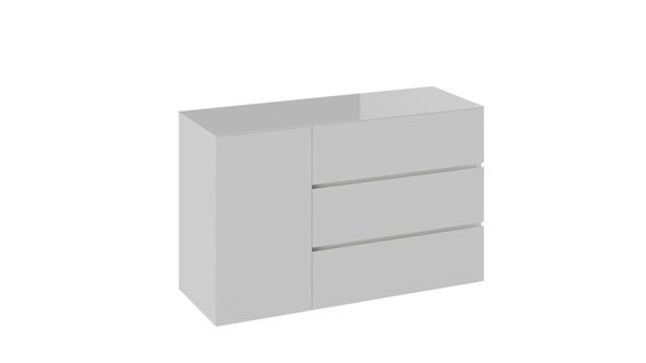 Комод с 3-мя ящиками и дверцей Glance тип 2 (Белый/Стекло белый глянец) в Магадане - изображение