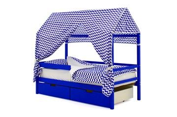 Крыша текстильная для кровати-домика Svogen (зигзаги, синий) в Магадане - предосмотр