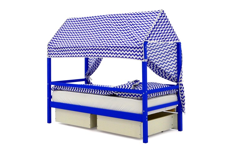 Крыша текстильная для кровати-домика Svogen (зигзаги, синий) в Магадане - изображение 2
