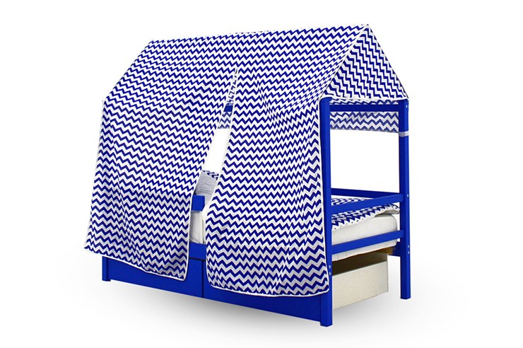 Крыша текстильная для кровати-домика Svogen (зигзаги, синий) в Магадане - изображение 1
