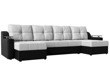 Большой П-образный диван Сенатор, Белый/Черный (Экокожа) боннель в Магадане