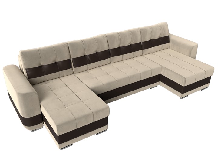 П-образный диван Честер, Бежевый/коричневый (вельвет/экокожа) в Магадане - изображение 4