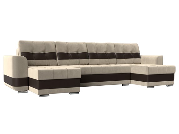 П-образный диван Честер, Бежевый/коричневый (вельвет/экокожа) в Магадане - изображение