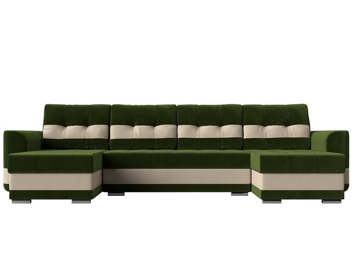 П-образный диван Честер, Зеленый/бежевый (вельвет/экокожа) в Магадане - изображение 1