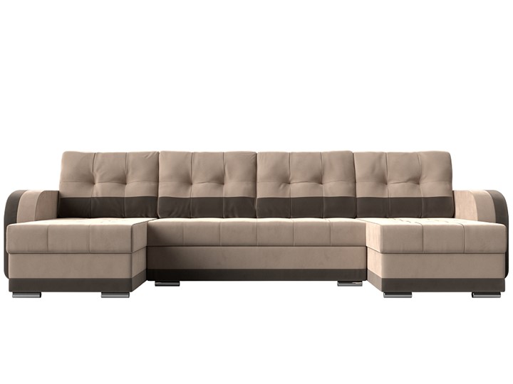 П-образный диван Марсель, Бежевый/коричневый (велюр) в Магадане - изображение 1
