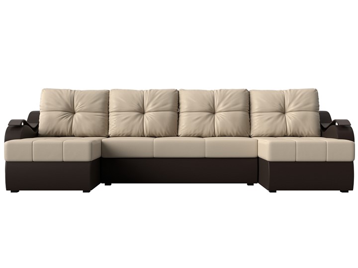 П-образный диван Меркурий П, Бежевый/коричневый (экокожа) в Магадане - изображение 1