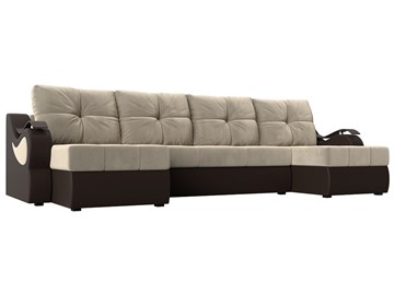 П-образный диван Меркурий П, Бежевый/коричневый (вельвет/экокожа) в Магадане
