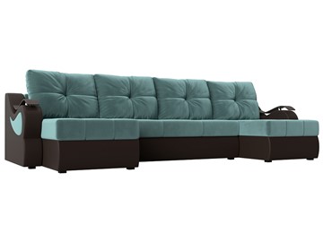 П-образный диван Меркурий П, Бирюзовый\Коричневый (Велюр\Экокожа) в Магадане