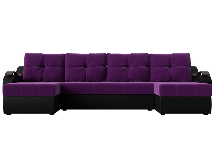 П-образный диван Меркурий П, Фиолетовый/черный (вельвет/экокожа) в Магадане - изображение 1
