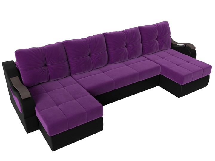 П-образный диван Меркурий П, Фиолетовый/черный (вельвет/экокожа) в Магадане - изображение 4