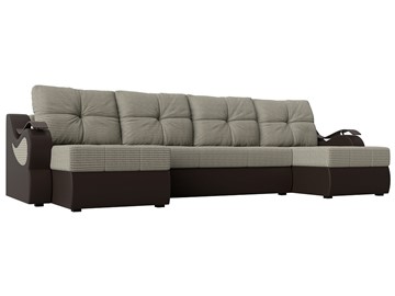 П-образный диван Меркурий П, Корфу 02 (рогожка)/коричневый (экокожа) в Магадане