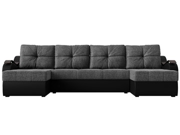П-образный диван Меркурий П, Серый/черный (рогожка/экокожа) в Магадане - предосмотр 1