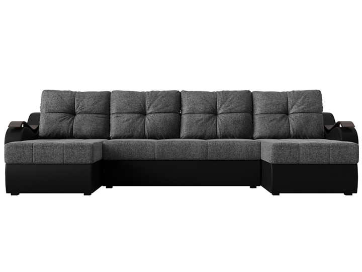 П-образный диван Меркурий П, Серый/черный (рогожка/экокожа) в Магадане - изображение 1