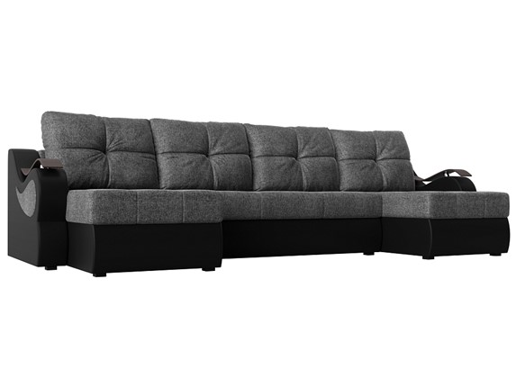 П-образный диван Меркурий П, Серый/черный (рогожка/экокожа) в Магадане - изображение