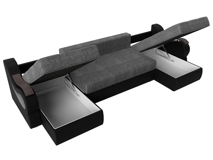 П-образный диван Меркурий П, Серый/черный (рогожка/экокожа) в Магадане - изображение 6